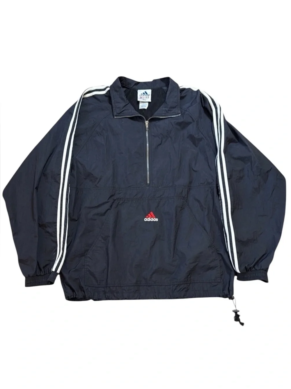 Vintage 90s Adidas 3 Stripe Half Zip Pullover Windbreaker Jacket XL Black